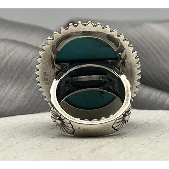 VTG AKR Amy Kahn Russell 925 Carved Turquoise Ring 16.36G / Sz 7 - Picture 4 of 7
